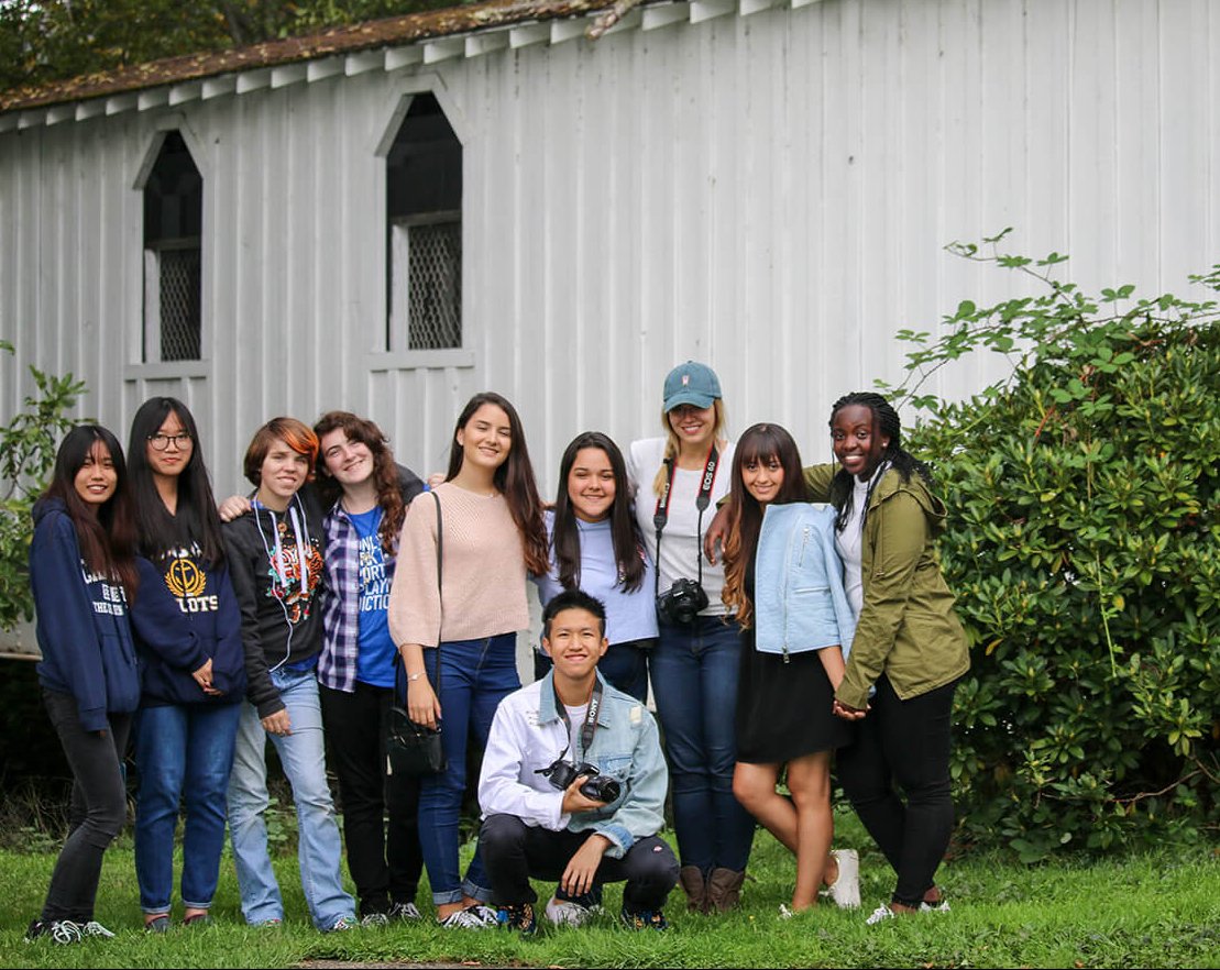 canyonville christian academy's, photography club, takes a picture, by one of Oregon's covered bridges