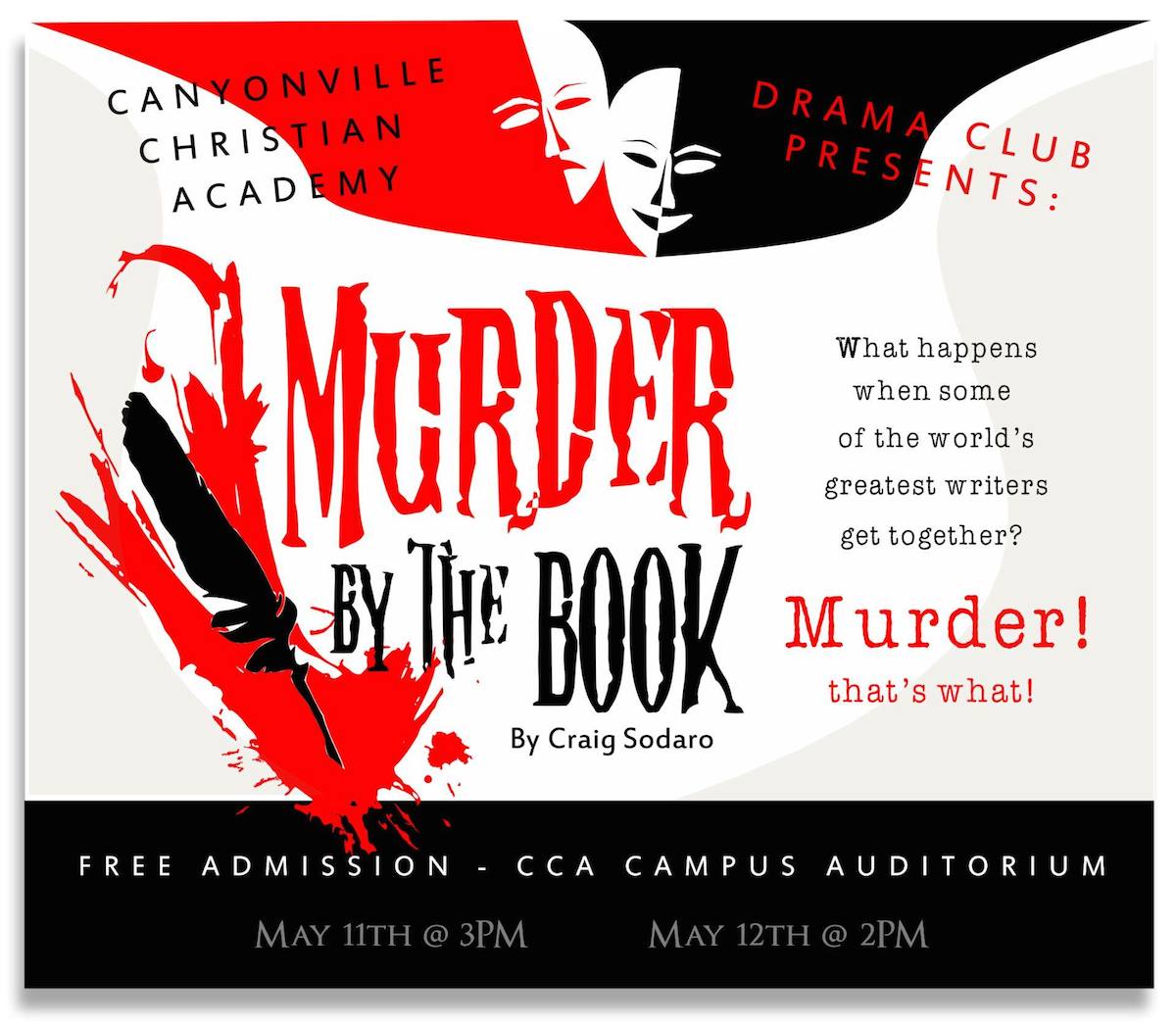 canyonville christian academy, drama club, spring play, murder by the book