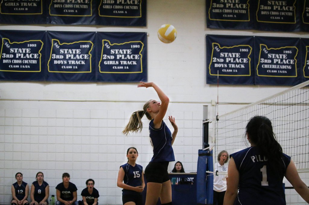 Christian boarding school, volleyball team, The lady Pilots, during a volley