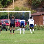 Canyonville christian academy's, boys' soccer team, kicks a penalty kick, to score a goal