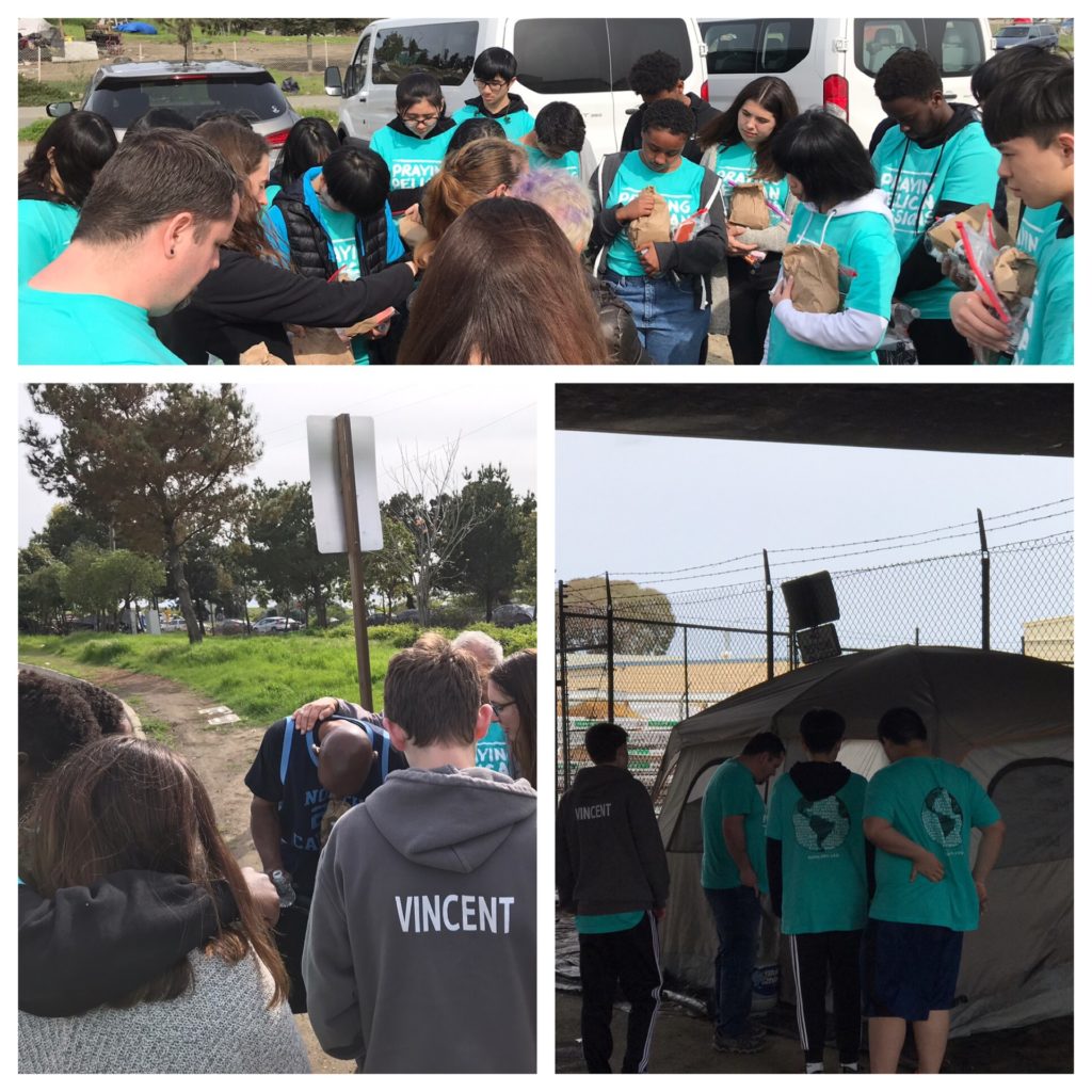 Christian Boarding School, Canyonville Academy, a preparatory boarding school, students pray for the homeless, on Praying Pelicans mission trip